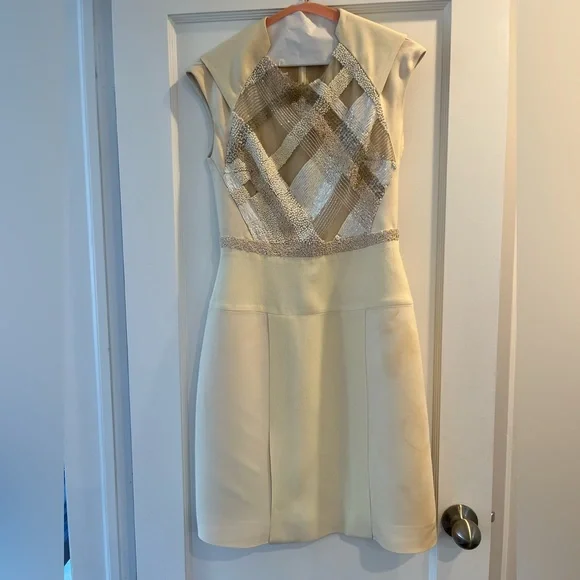 gold and blue cocktail dress Paneled Italian J Mendel Large Scale Abstract Silk Chiffon with Gold Foil -  Red/Black/Gold